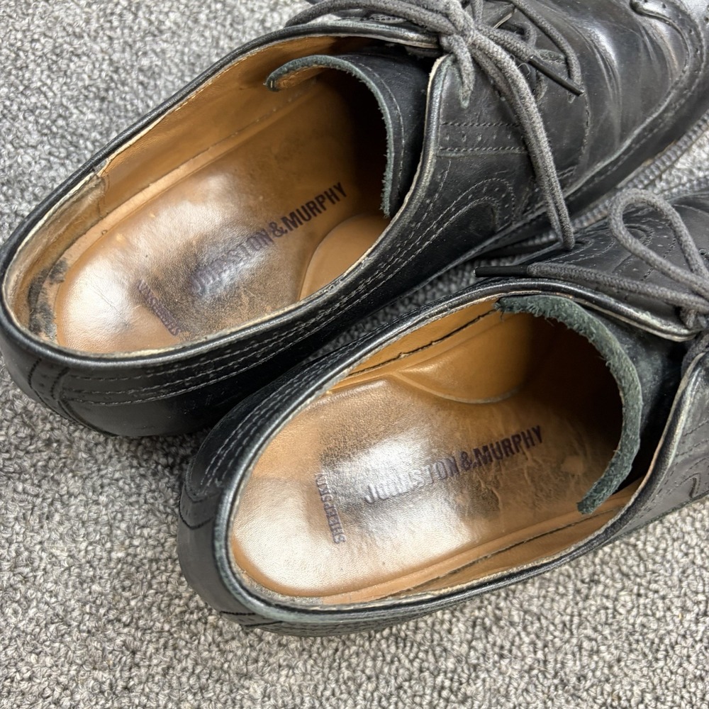 Johnston & Murphy Mens Wingtip Brogue Black Leather Business Dress Shoes Sz 8.5M - Picture 7 of 10